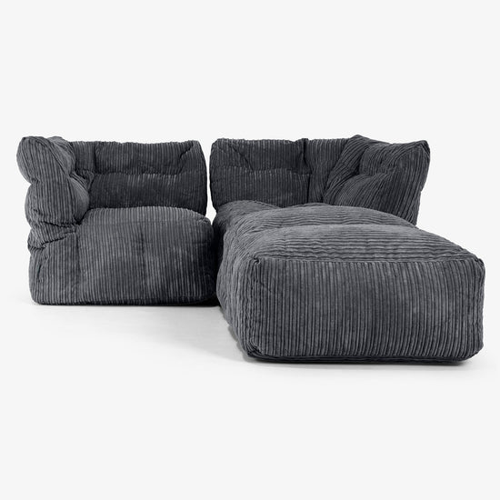 2-Sitzer Modulares Sofa-Set mit Récamiere rechts - Cord Schwarz 01