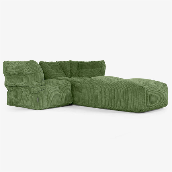 2-Sitzer Modulares Sofa-Set mit Récamiere rechts - Cord Nadelwaldgrün 01