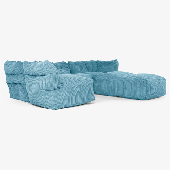 4-Sitzer Modulares Sofa-Set mit Récamiere rechts - Cord Türkis 04