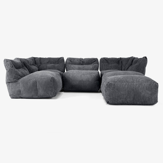 4-Sitzer Modulares Sofa-Set mit Récamiere rechts - Cord Schwarz 03