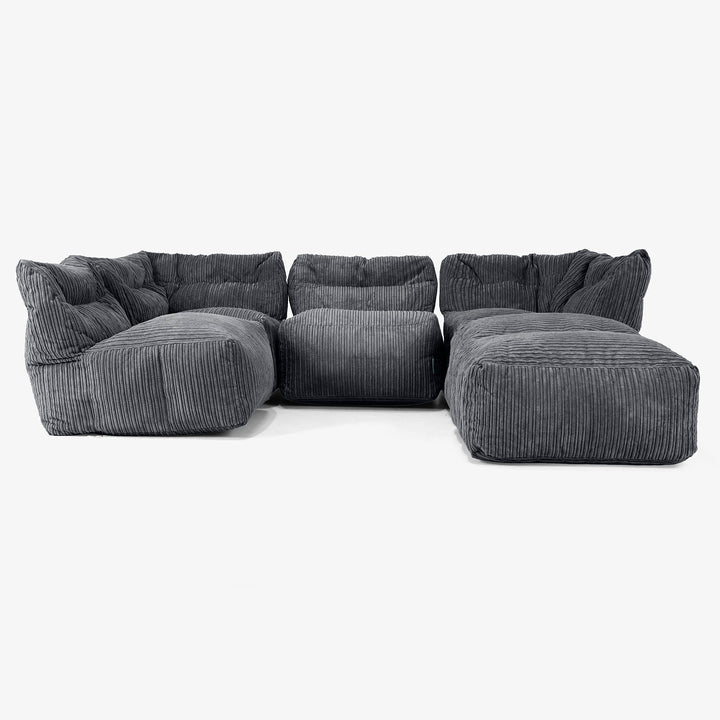 4-Sitzer Modulares Sofa-Set mit Récamiere rechts - Cord Schwarz 03