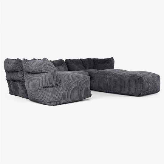 4-Sitzer Modulares Sofa-Set mit Récamiere rechts - Cord Schwarz 04