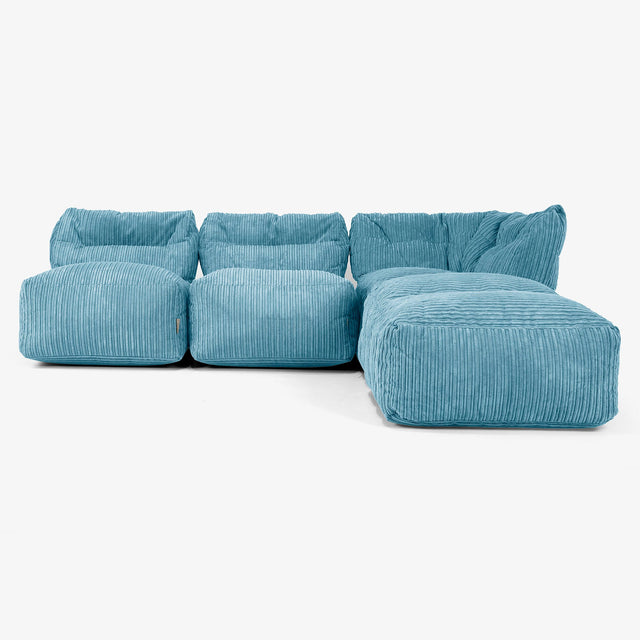 3-Sitzer Modulares Sofa-Set mit Récamiere rechts, ohne Armlehnen - Cord Türkis 01