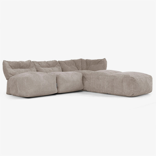 3-Sitzer Modulares Sofa-Set mit Récamiere rechts, ohne Armlehnen - Cord Beigegrau 01