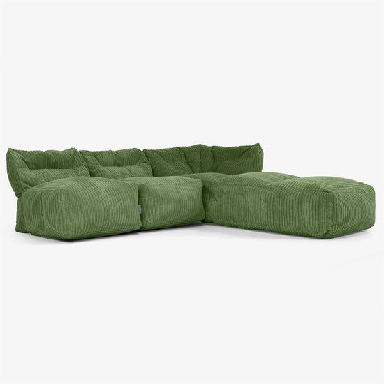 3-Sitzer Modulares Sofa-Set mit Récamiere rechts, ohne Armlehnen - Cord Nadelwaldgrün 02