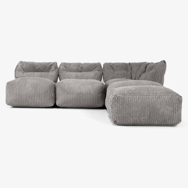 3-Sitzer Modulares Sofa-Set mit Récamiere rechts, ohne Armlehnen - Cord Graphitgrau 01