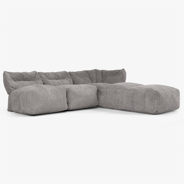 3-Sitzer Modulares Sofa-Set mit Récamiere rechts, ohne Armlehnen - Cord Graphitgrau 01