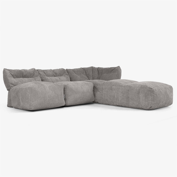 3-Sitzer Modulares Sofa-Set mit Récamiere rechts, ohne Armlehnen - Cord Graphitgrau 02