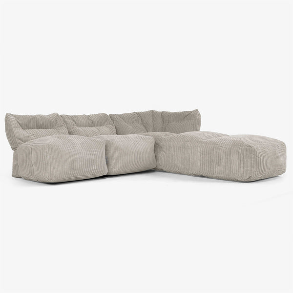 3-Sitzer Modulares Sofa-Set mit Récamiere rechts, ohne Armlehnen - Cord Nerzfarben 01