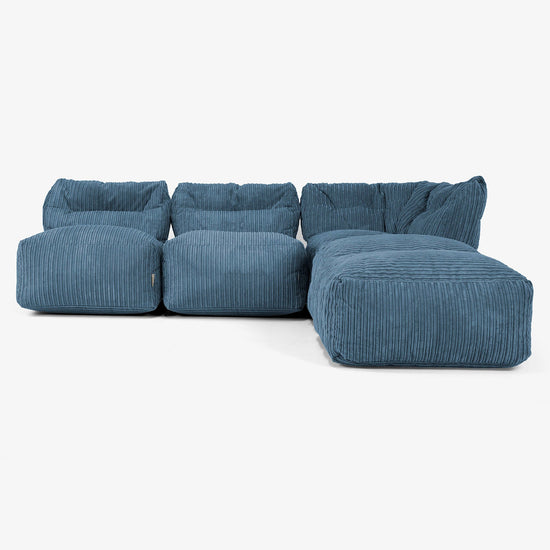 3-Sitzer Modulares Sofa-Set mit Récamiere rechts, ohne Armlehnen - Cord Marineblau 01