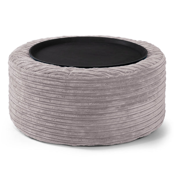 Sitzhocker mit Tablett - Cord Silbergrau 01