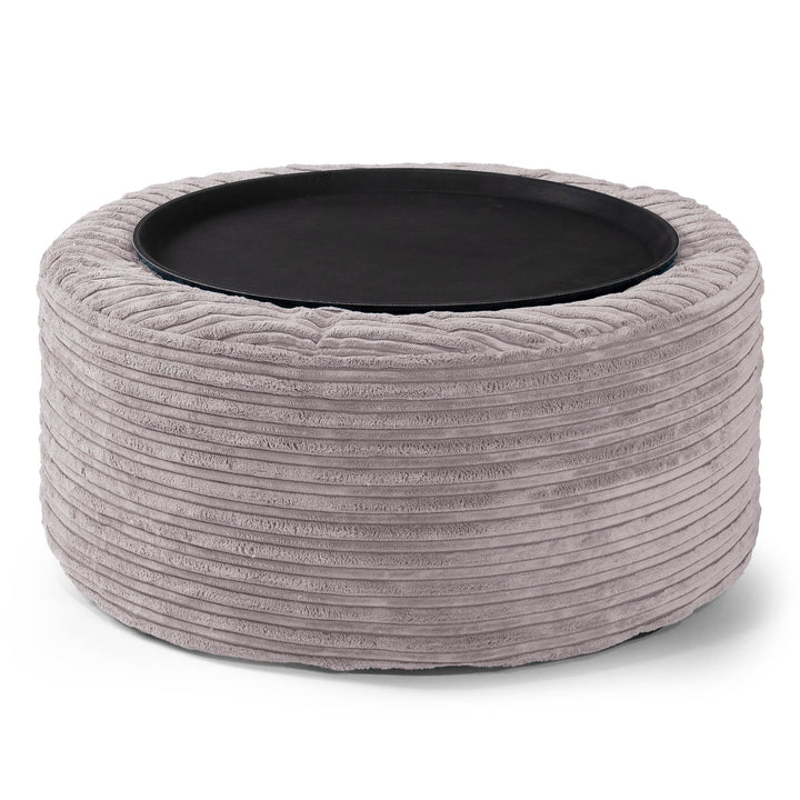 Sitzhocker mit Tablett - Cord Silbergrau 02