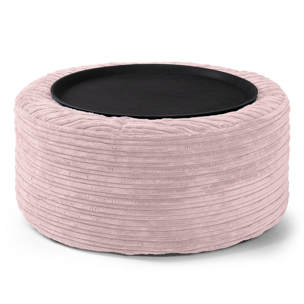 Sitzhocker mit Tablett - Cord Rosa 01