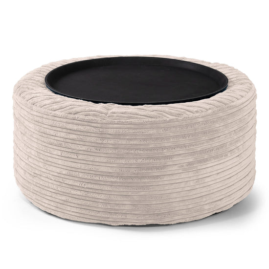 Sitzhocker mit Tablett - Cord Elfenbein 02