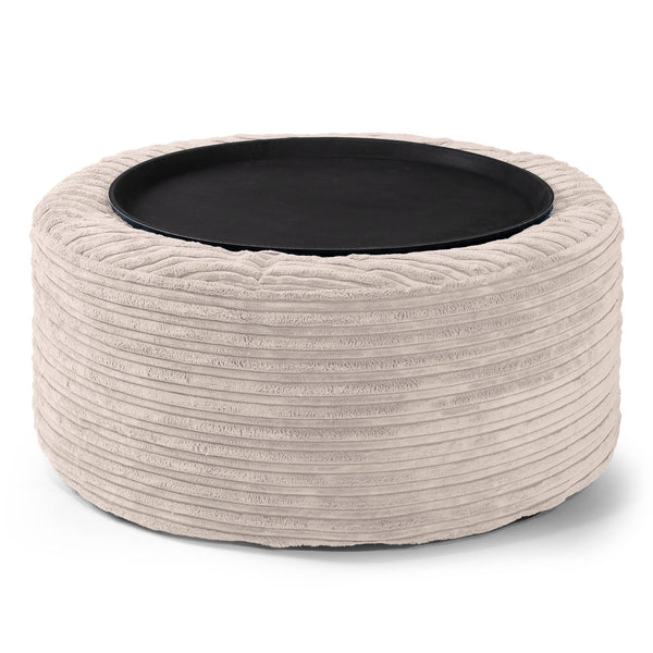 Sitzhocker mit Tablett - Cord Elfenbein 01