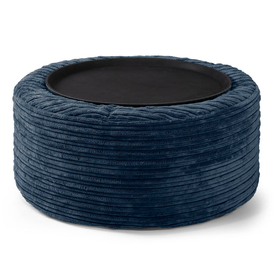 Sitzhocker mit Tablett - Cord Marineblau 02