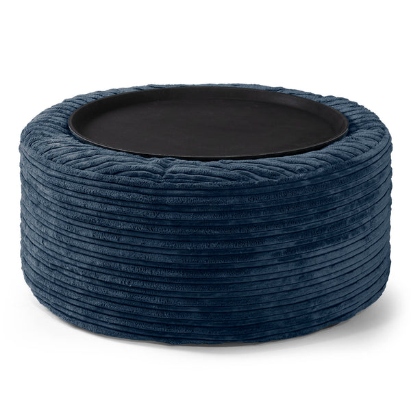 Sitzhocker mit Tablett - Cord Marineblau 01
