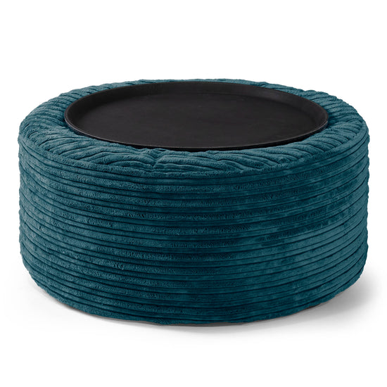 Sitzhocker mit Tablett - Cord Blaugrün 02