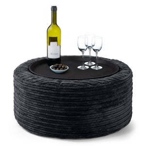 Sitzhocker mit Tablett - Cord Schwarz