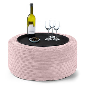 Sitzhocker mit Tablett - Cord Rosa