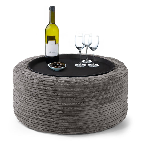 Sitzhocker mit Tablett - Cord Graphitgrau 01