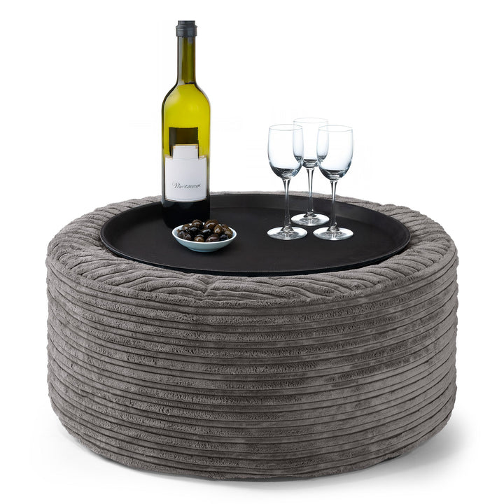 Sitzhocker mit Tablett - Cord Graphitgrau 01