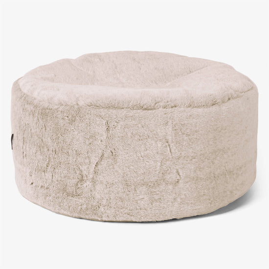 Großer runder Fußhocker - Kaninchen Kunstfell Goldbraun 01