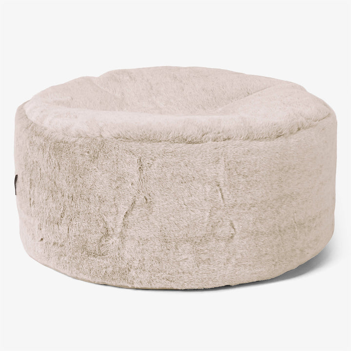 Großer runder Fußhocker - Kaninchen Kunstfell Goldbraun 01