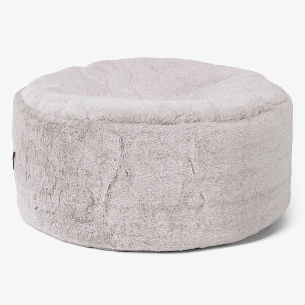 Großer runder Fußhocker - Kaninchen Kunstfell Hellgrau 01