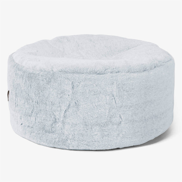 Großer runder Fußhocker - Kaninchen Kunstfell Pastellblau 01