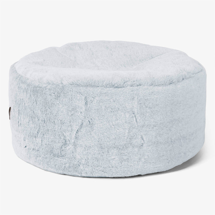 Großer runder Fußhocker - Kaninchen Kunstfell Pastellblau 01