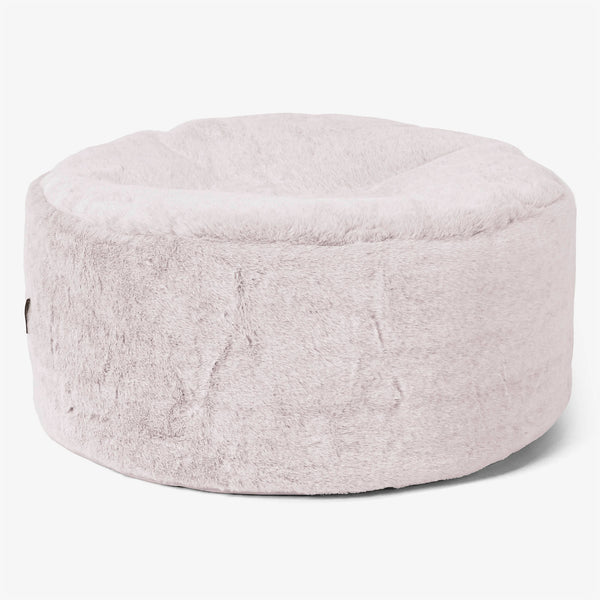 Großer runder Fußhocker - Kaninchen Kunstfell Pastellrosa 01