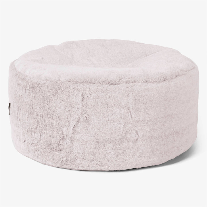 Großer runder Fußhocker - Kaninchen Kunstfell Pastellrosa 01