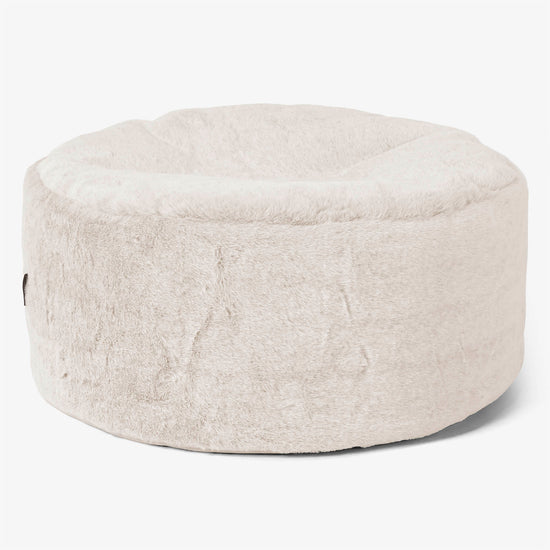Großer runder Fußhocker - Kaninchen Kunstfell Weiß 01