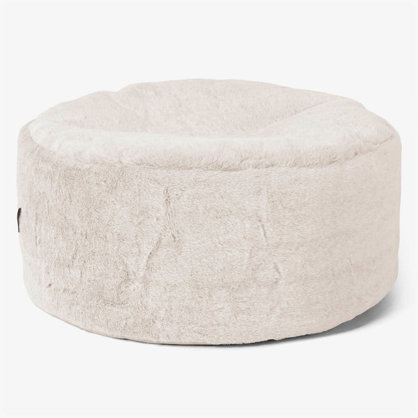 Großer runder Fußhocker - Kaninchen Kunstfell Weiß 01