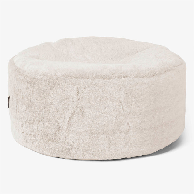 Großer runder Fußhocker - Kaninchen Kunstfell Weiß 01
