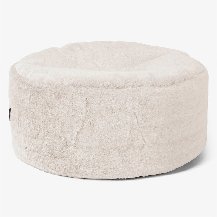 Großer runder Fußhocker - Kaninchen Kunstfell Weiß 01