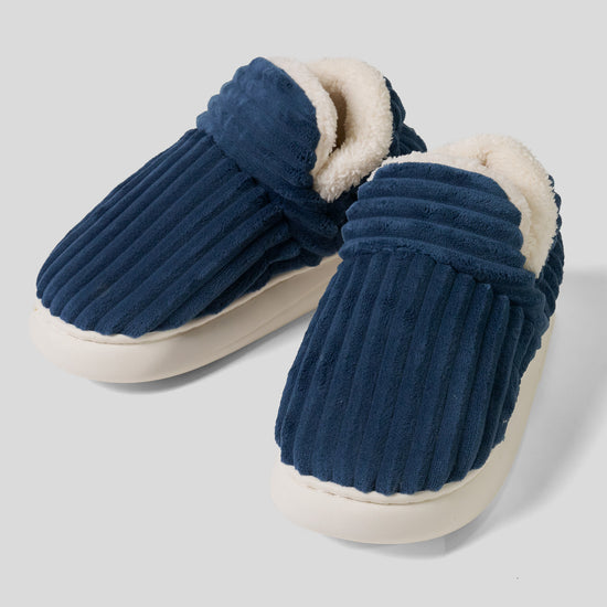 Hausschuhe - Cord Marineblau 01