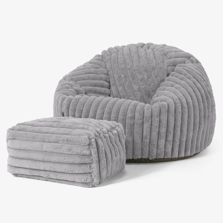 Klassischer Sitzsack Sessel - Ultra Plüsch Cord Grau 02