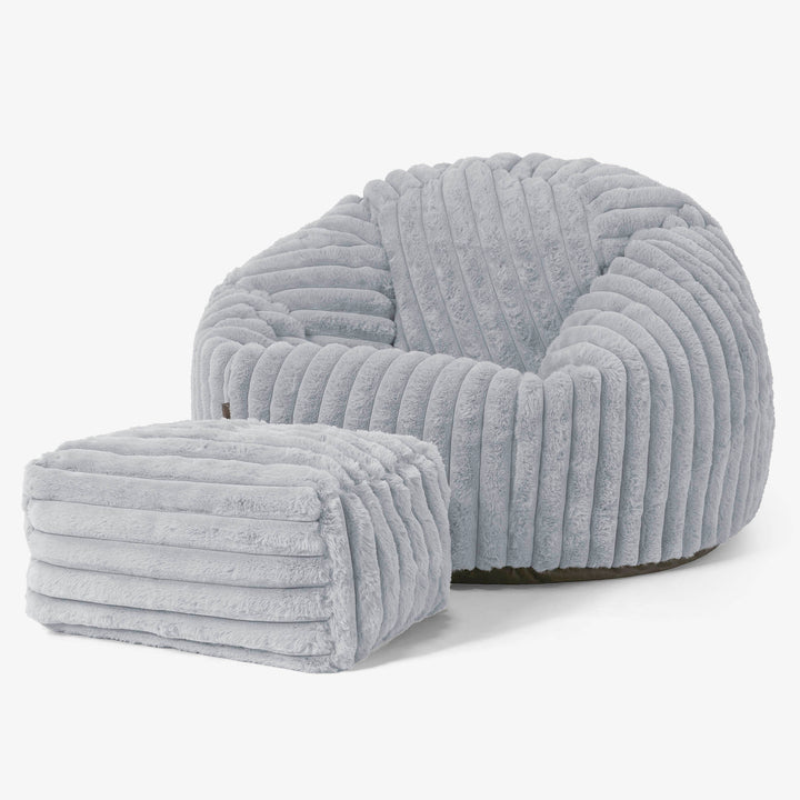 Klassischer Sitzsack Sessel - Ultra Plüsch Cord Taubenblau 02