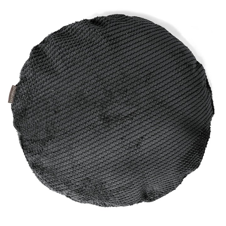 Lounge Pug Dekokissen / Sofa Kissenbezug Rund 50cm Waffle Cord Schwarz– Big Bertha Original DE