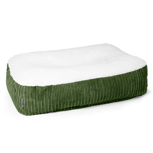 Großes Slouchy Hundebett - Sherpa & Cord Nadelwaldgrün