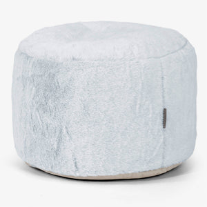 Kleiner runder Fußhocker - Kaninchen Kunstfell Pastellblau