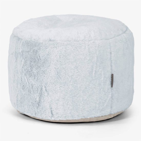 Kleiner runder Fußhocker - Kaninchen Kunstfell Pastellblau 01