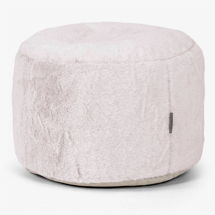 Kleiner runder Fußhocker - Kaninchen Kunstfell Pastellrosa 01