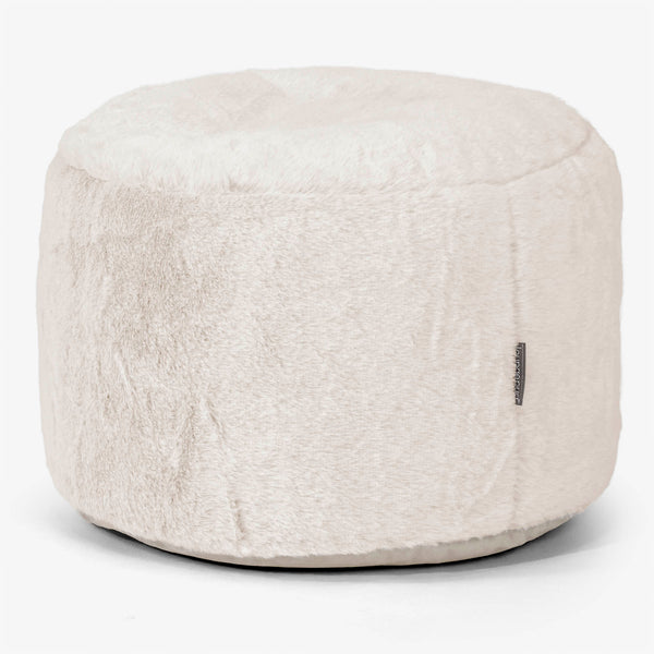 Kleiner runder Fußhocker - Kaninchen Kunstfell Weiß 01