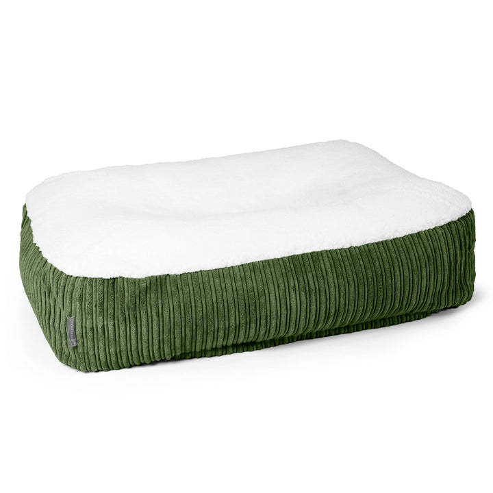 Medium Slouchy Hundebett - Sherpa & Cord Nadelwaldgrün 01