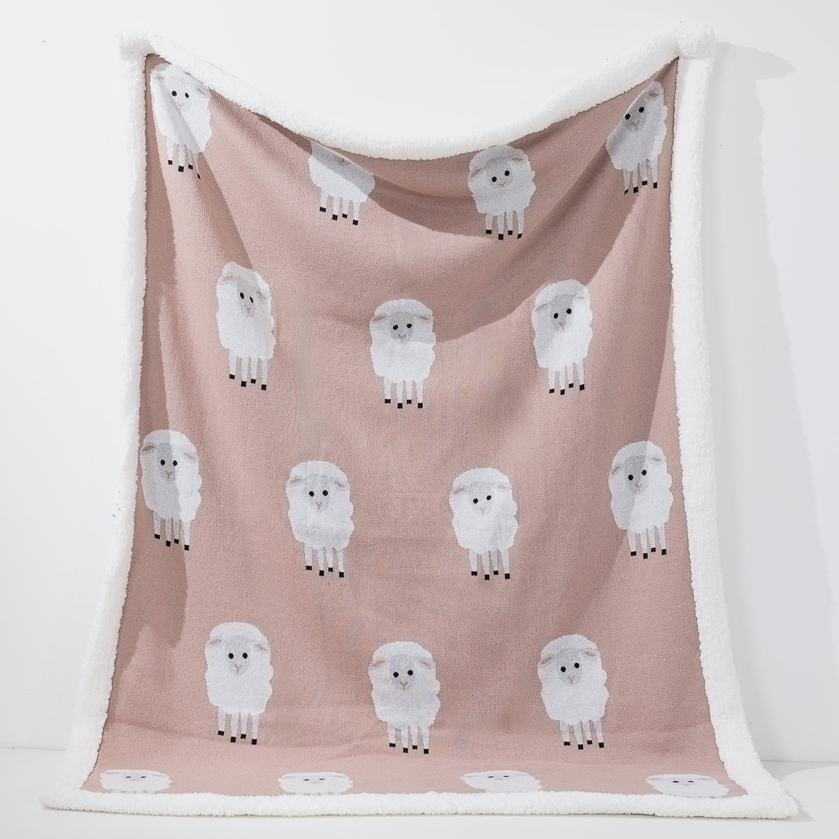 Lounge Pug Sherpa-Kuscheldecke Tagesdecke Gestrickte Schaf Pink 100 x 140 cm– Big Bertha Original DE
