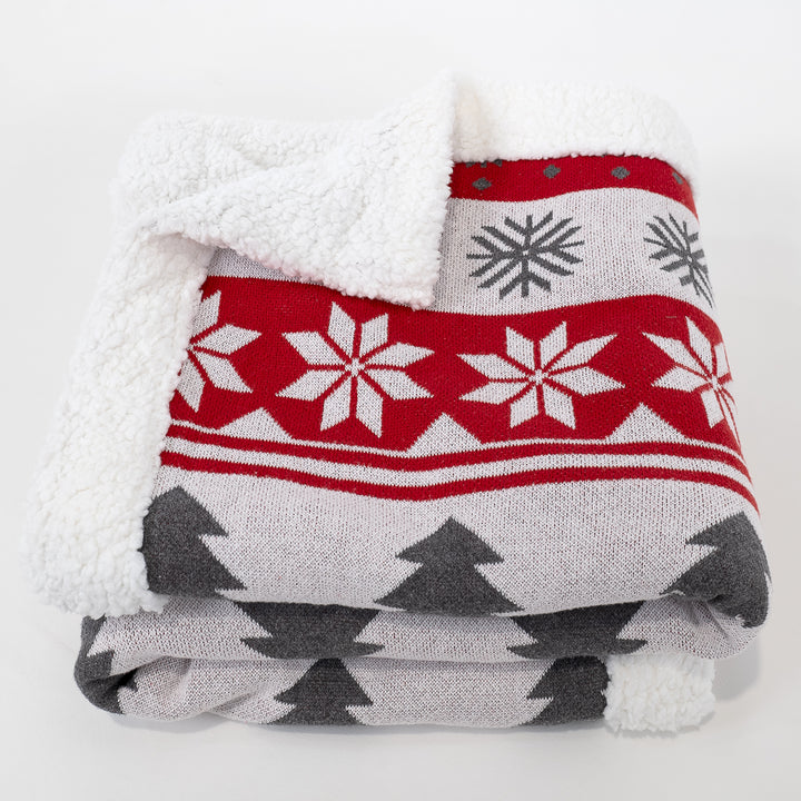 Lounge Pug Sherpa-Kuscheldecke Tagesdecke Gestrickte Weihnachtsdruck Rot 100 x 140 cm– Big Bertha Original DE