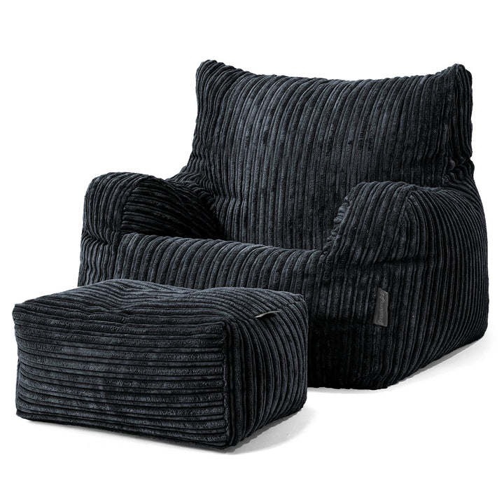 Lounge Pug®, Sitzsack Ohrensessel, Cord Schwarz– Big Bertha Original DE